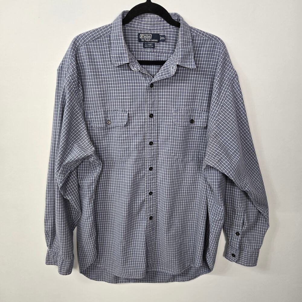 Polo by Ralph Lauren G.I. Shirt 100% cotton Button-Down, Blue and White, XXL